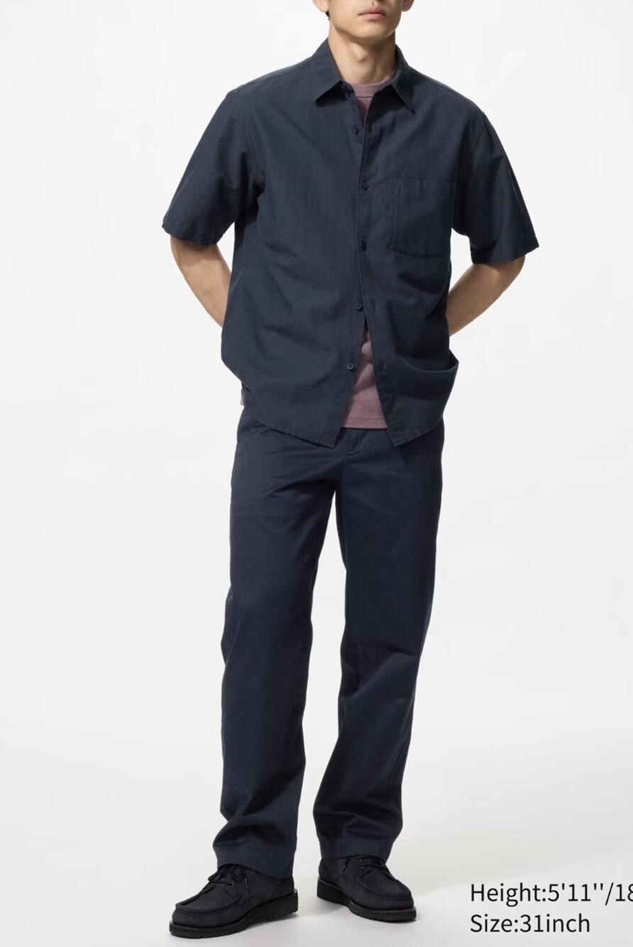 Uniqlo Chino Trousers Regular Pants Mens 34x32 Navy Cotton Straight Leg
